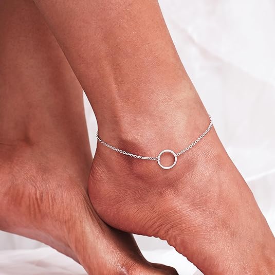 925 Sterling Silver Ankle Bracelet Multilayer Anklets for Women Satellite, Star, Cross, Circle, Butterfly, Teardrop, Oval Disk Layered Anklet Beach Jewelry JL-032