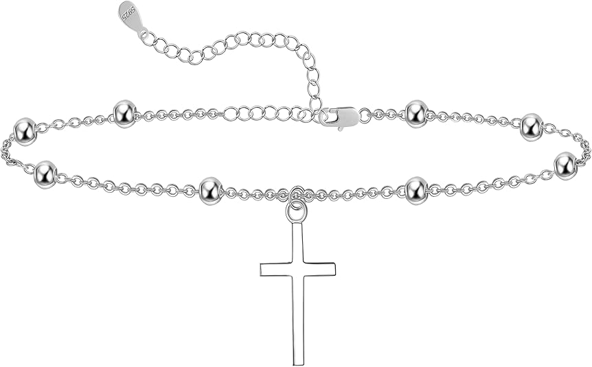 925 Sterling Silver Ankle Bracelet Multilayer Anklets for Women Satellite, Star, Cross, Circle, Butterfly, Teardrop, Oval Disk Layered Anklet Beach Jewelry JL-033