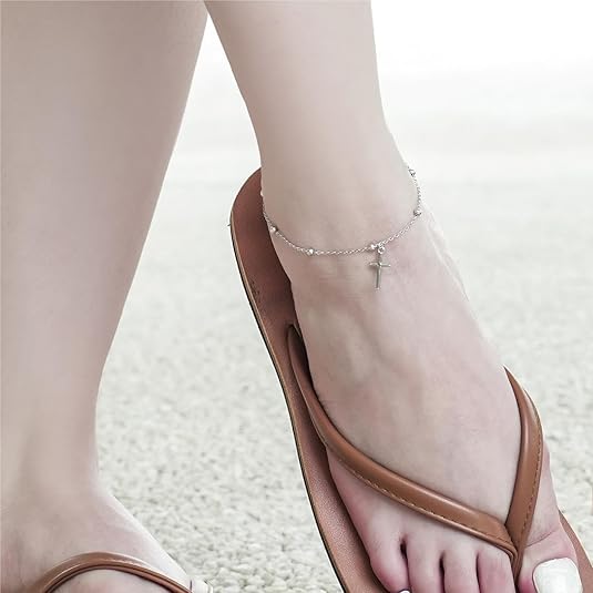 925 Sterling Silver Ankle Bracelet Multilayer Anklets for Women Satellite, Star, Cross, Circle, Butterfly, Teardrop, Oval Disk Layered Anklet Beach Jewelry JL-033