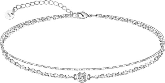 925 Sterling Silver Ankle Bracelet Multilayer Anklets for Women Satellite, Star, Cross, Circle, Butterfly, Teardrop, Oval Disk Layered Anklet Beach Jewelry JL-034