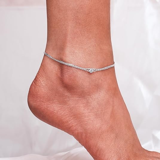 925 Sterling Silver Ankle Bracelet Multilayer Anklets for Women Satellite, Star, Cross, Circle, Butterfly, Teardrop, Oval Disk Layered Anklet Beach Jewelry JL-034
