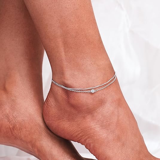 925 Sterling Silver Ankle Bracelet Multilayer Anklets for Women Satellite, Star, Cross, Circle, Butterfly, Teardrop, Oval Disk Layered Anklet Beach Jewelry JL-034