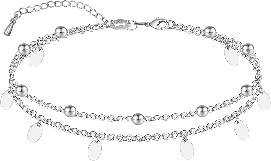 925 Sterling Silver Ankle Bracelet Multilayer Anklets for Women Satellite, Star, Cross, Circle, Butterfly, Teardrop, Oval Disk Layered Anklet Beach Jewelry JL-035