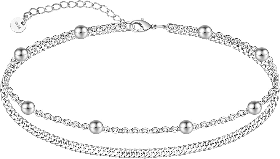 925 Sterling Silver Ankle Bracelet Multilayer Anklets for Women Satellite, Star, Cross, Circle, Butterfly, Teardrop, Oval Disk Layered Anklet Beach Jewelry JL-036
