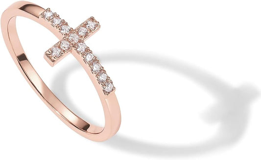 14K Gold Plated Cubic Zirconia Cross Ring JZ-036