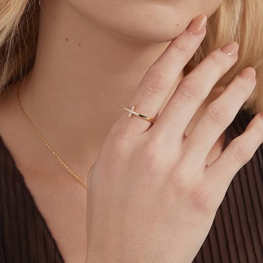 14K Gold Plated Cubic Zirconia Cross Ring JZ-036