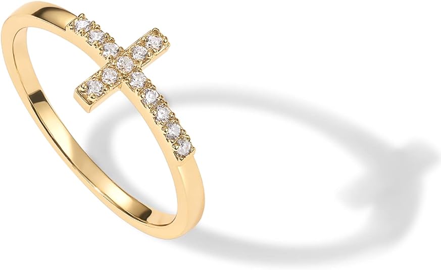 14K Gold Plated Cubic Zirconia Cross Ring JZ-036
