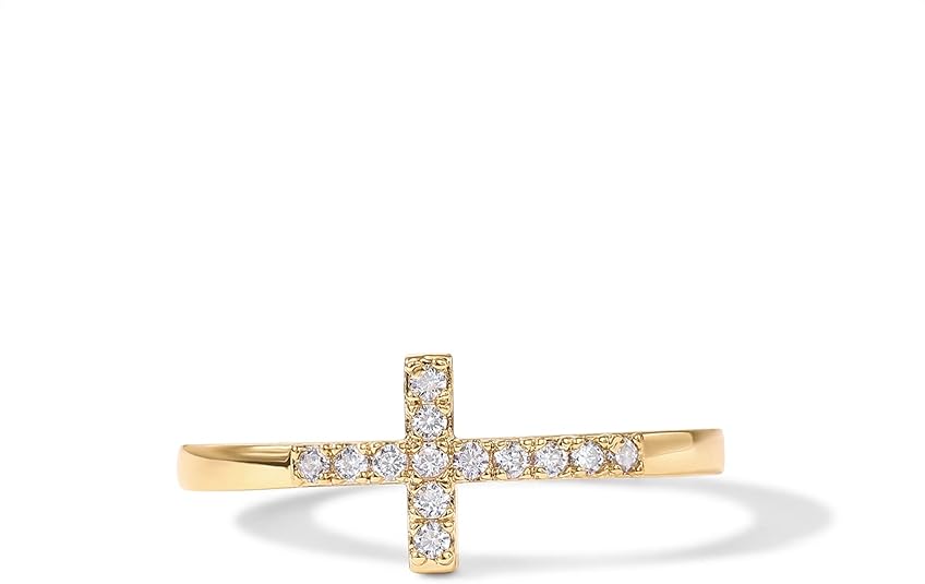 14K Gold Plated Cubic Zirconia Cross Ring JZ-036