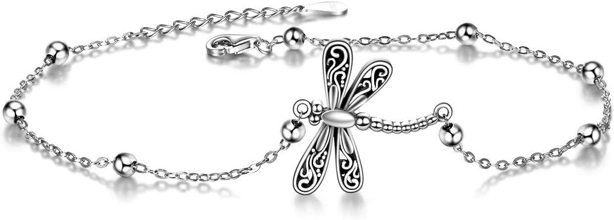 Beads Anklet Sterling Silver Dragonfly Ankle Bracelets Jewelry for Women Gifts JL-038