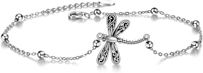 Beads Anklet Sterling Silver Dragonfly Ankle Bracelets Jewelry for Women Gifts JL-038