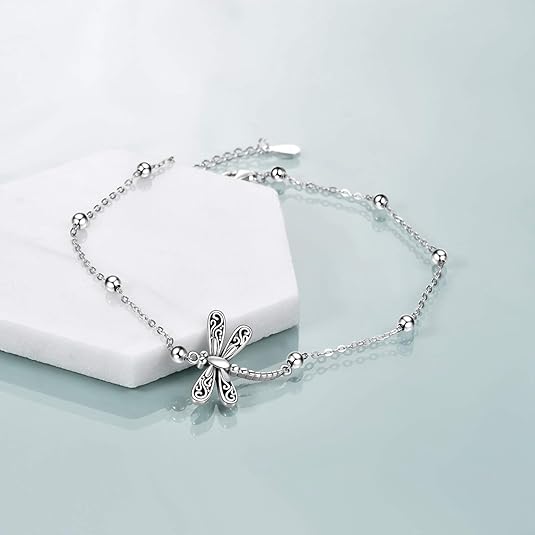 Beads Anklet Sterling Silver Dragonfly Ankle Bracelets Jewelry for Women Gifts JL-038