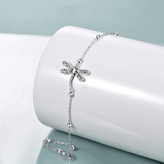 Beads Anklet Sterling Silver Dragonfly Ankle Bracelets Jewelry for Women Gifts JL-038