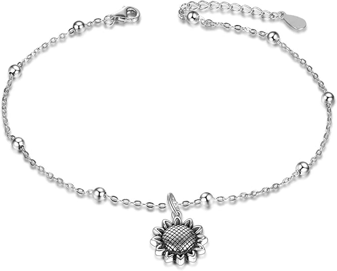 Beads Anklet Sterling Silver Sunflower Ankle Bracelets Jewelry for Women Gifts JL-039