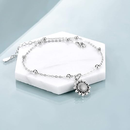 Beads Anklet Sterling Silver Sunflower Ankle Bracelets Jewelry for Women Gifts JL-039