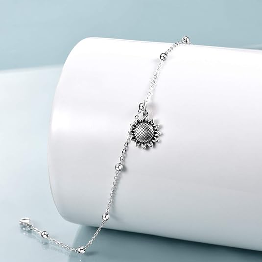 Beads Anklet Sterling Silver Sunflower Ankle Bracelets Jewelry for Women Gifts JL-039