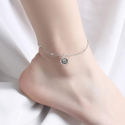 Beads Anklet Sterling Silver Sunflower Ankle Bracelets Jewelry for Women Gifts JL-039