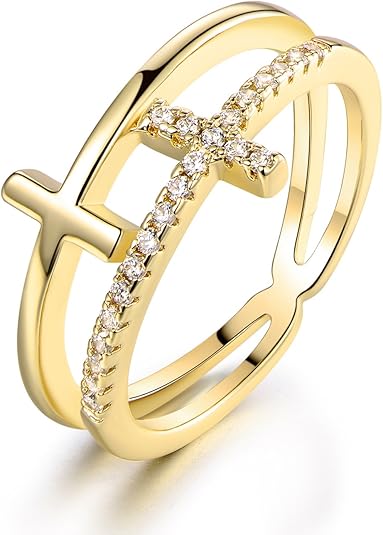 18k Gold Plated Cubic Zirconia Double Cross Ring JZ-037