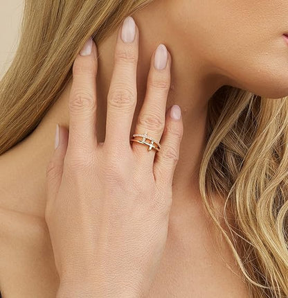 18k Gold Plated Cubic Zirconia Double Cross Ring JZ-037
