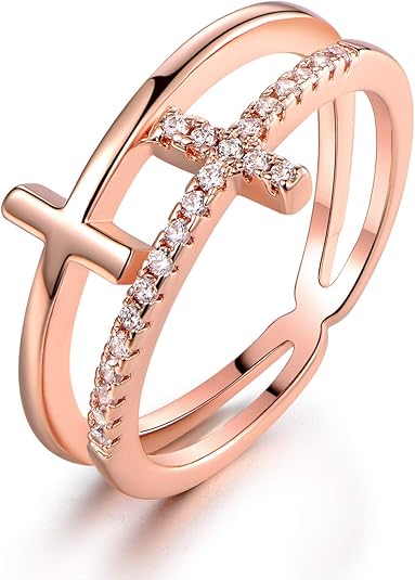 18k Gold Plated Cubic Zirconia Double Cross Ring JZ-037