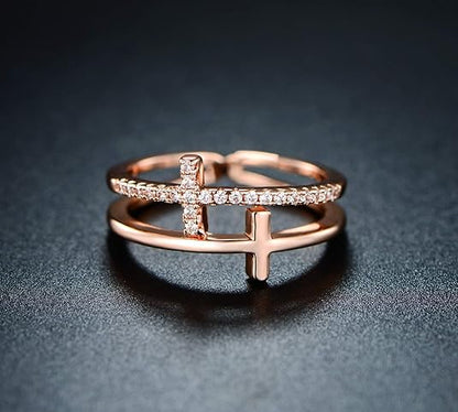 18k Gold Plated Cubic Zirconia Double Cross Ring JZ-037