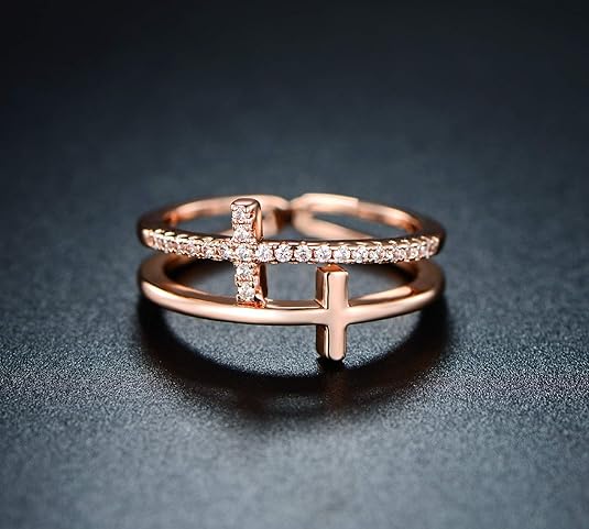 18k Gold Plated Cubic Zirconia Double Cross Ring JZ-037