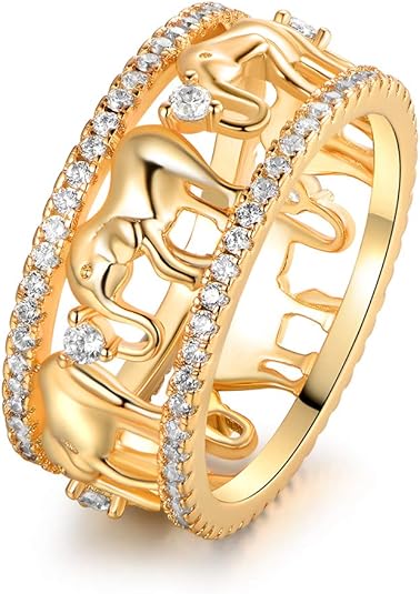 2 Tone 18k Gold Plated Elephant Cubic Zirconia Eternity Ring for Women JZ-038