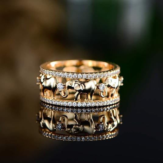 2 Tone 18k Gold Plated Elephant Cubic Zirconia Eternity Ring for Women JZ-038