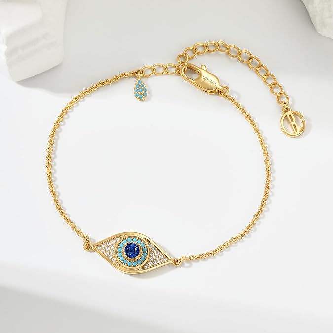 Womens Evil Eye Anklet 18k Gold Plated Brass Zirconia Trendy Adjustable Dainty Round Vacation Ankle Bracelets Jewelry Gifts JL-043