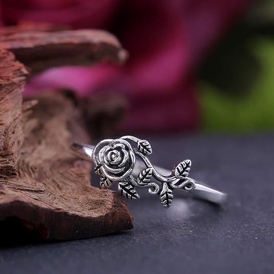Tiny Rose Flower Silver Ring, Stacking Rings for Women Small Dainty 925 Silver Plated Ring Delicate Everyday Ring for Women Minimalist Personalized Jewelry JZ-040