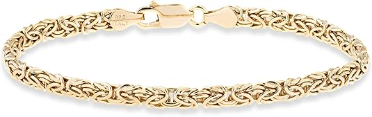 925 Sterling Silver or 18K Gold Plated 4mm Byzantine Link Chain Anklet Ankle Bracelet for Women, Made in Italy JL-044
