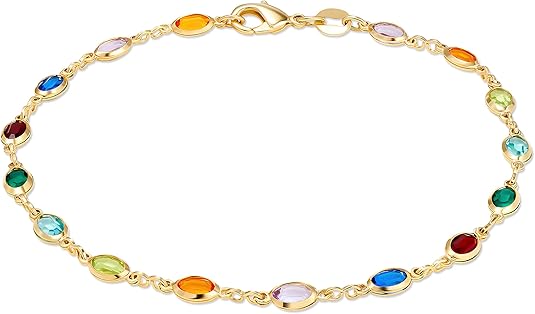 18K Gold Plated Gold and Multi Color Crystal Baguette Anklet JL-045