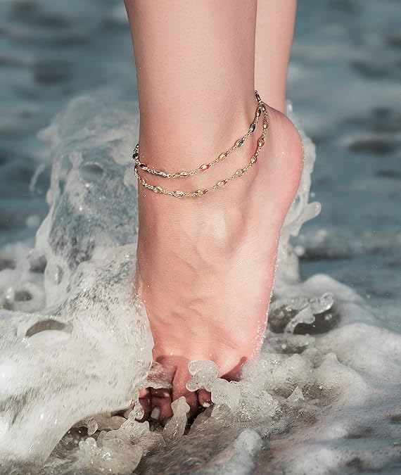 18K Gold Plated Gold and Multi Color Crystal Baguette Anklet JL-045