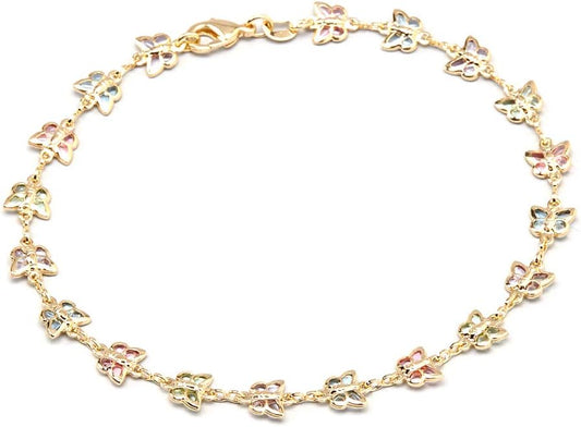 18K Gold Plated Gold and Multi Color Crystal Baguette Anklet JL-046