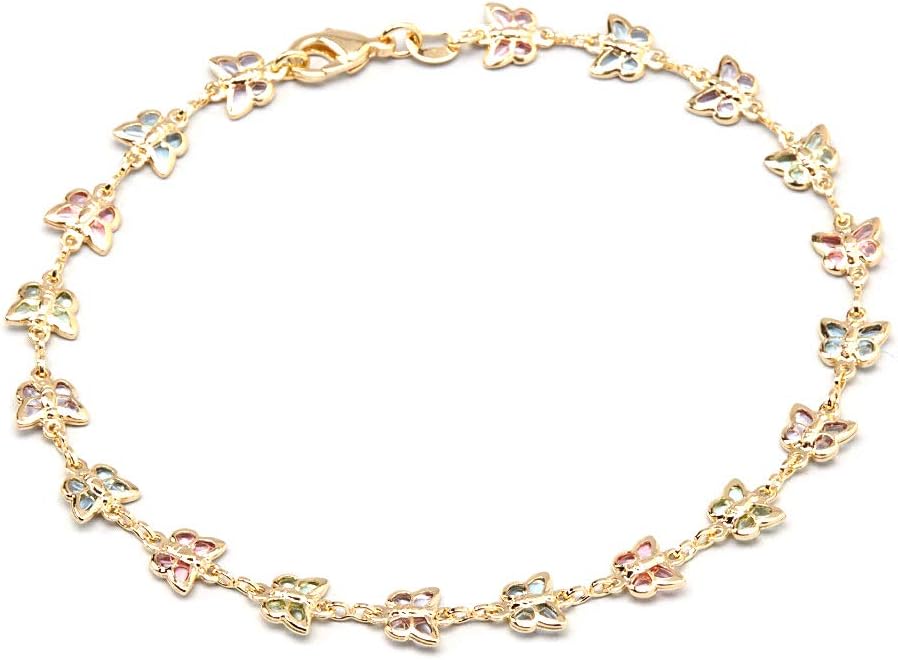18K Gold Plated Gold and Multi Color Crystal Baguette Anklet JL-046