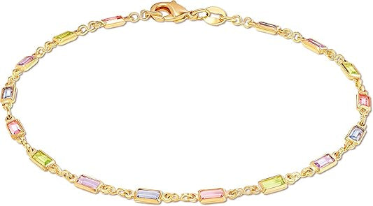 18K Gold Plated Gold and Multi Color Crystal Baguette Anklet JL-047