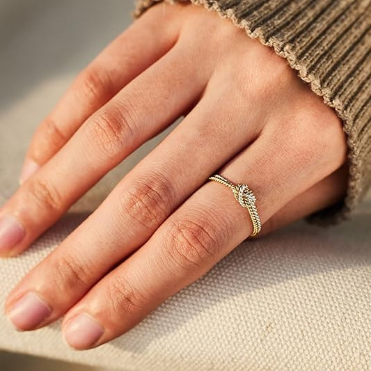 925 Sterling Silver Two Tone Knot Ring, Gold and Silver Mixed Metal Rings for Women, Friendship Gifts for Women JZ-041