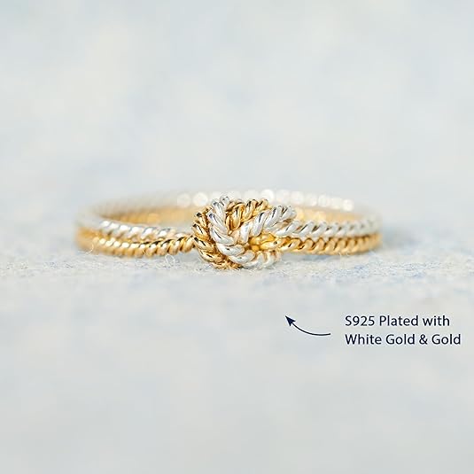 925 Sterling Silver Two Tone Knot Ring, Gold and Silver Mixed Metal Rings for Women, Friendship Gifts for Women JZ-041