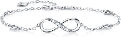 Womens 925 Sterling Silver Infinity Anklet Bracelet Endless Love Symbol Charm Adjustable Large Bracelet Gifts for Women JL-049