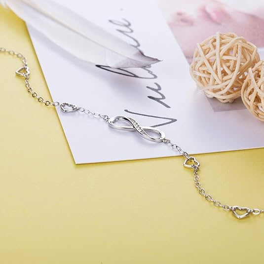 Womens 925 Sterling Silver Infinity Anklet Bracelet Endless Love Symbol Charm Adjustable Large Bracelet Gifts for Women JL-049