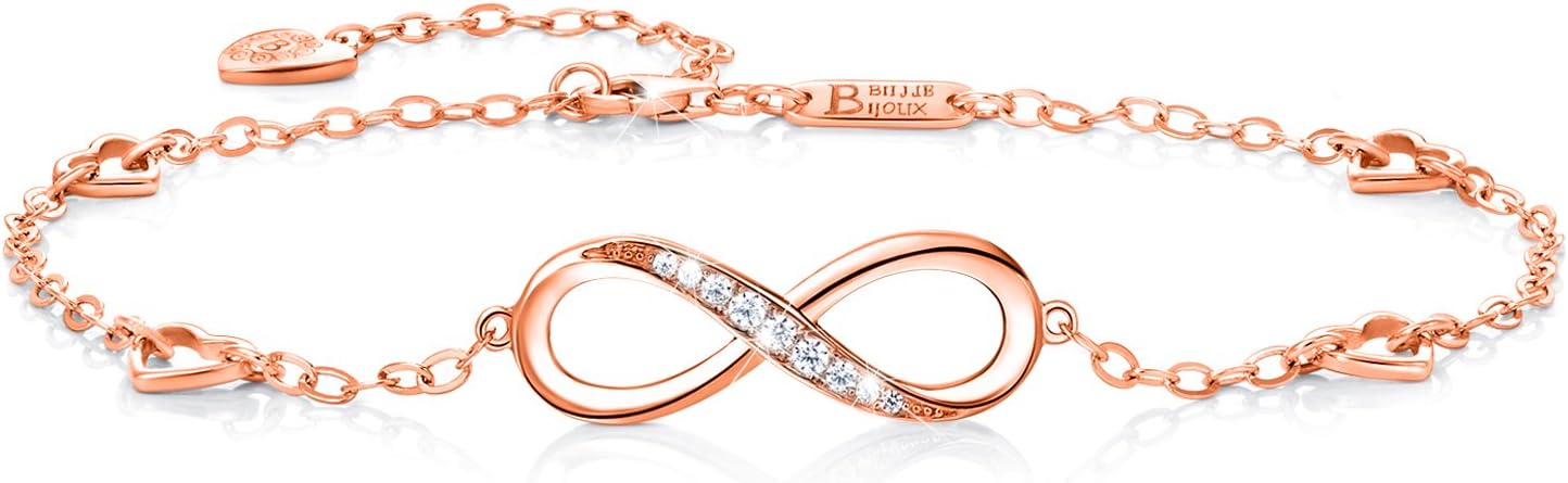 Womens 925 Sterling Silver Infinity Anklet Bracelet Endless Love Symbol Charm Adjustable Large Bracelet Gifts for Women JL-049