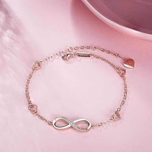 Womens 925 Sterling Silver Infinity Anklet Bracelet Endless Love Symbol Charm Adjustable Large Bracelet Gifts for Women JL-049