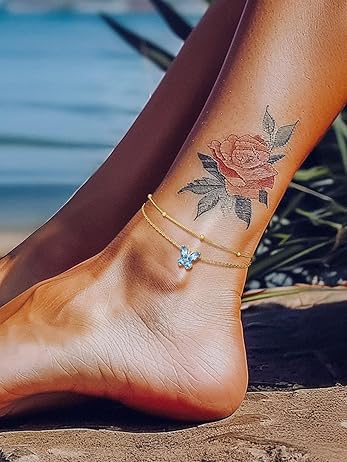 Double Layer Heart/Butterfly Birthstone Anklet for Women Non Tarnish Waterproof, Silver/Gold/Black Stainless Steel 8.5-10.5 Inch Adjustable Chain Anklets Jewelry Gifts for Her JL-050