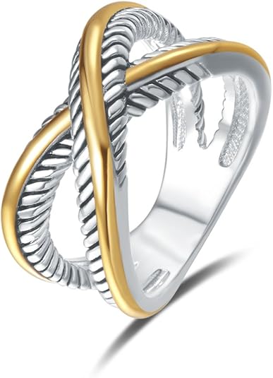 Ring Vintage Designer Fashion Brand Women Valentine Gift Two Tone Plating Twisted Cable Wire Rings JZ-042