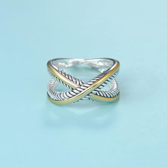 Ring Vintage Designer Fashion Brand Women Valentine Gift Two Tone Plating Twisted Cable Wire Rings JZ-042