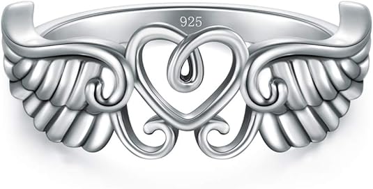 925 Sterling Silver Ring High Polish Heart Angel Wings Ring JZ-043