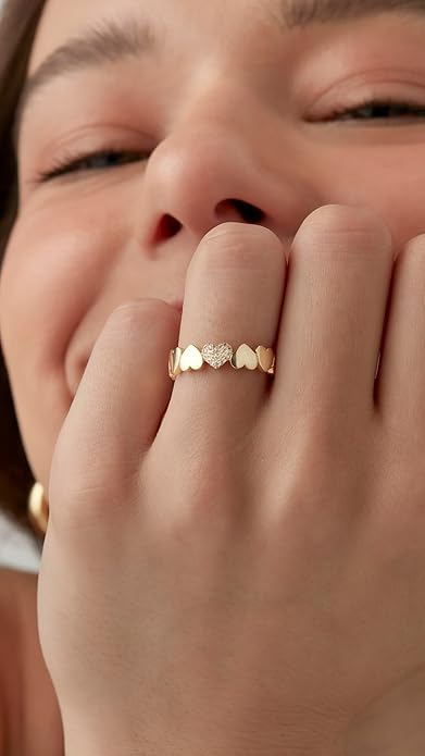 14K Gold Plated Heart Stackable Rings for Women JZ-044