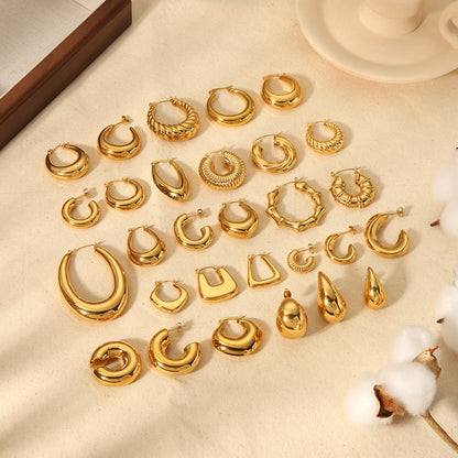 Gold Hoop Earrings Chunky Earrings Geometric Earrings Teardrop Earrings Bamboo Earrings EH-051Polished Earrings Vintage Earrings Statement Earrings Fashion Jewelry RH-051
