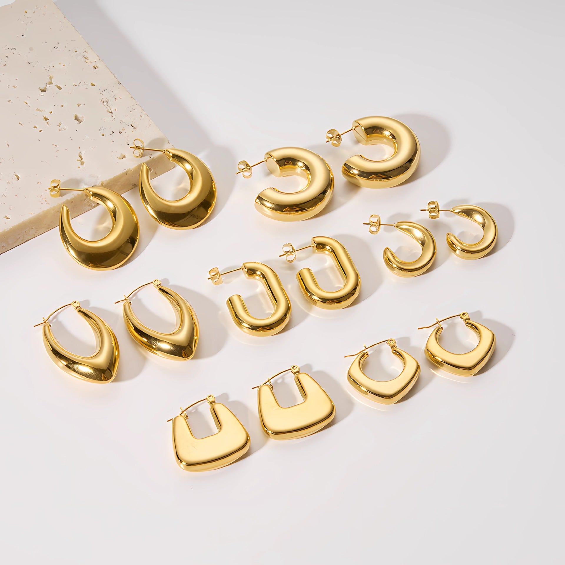 Gold Hoop Earrings Chunky Earrings Geometric Earrings Teardrop Earrings Bamboo Earrings EH-051Polished Earrings Vintage Earrings Statement Earrings Fashion Jewelry RH-051