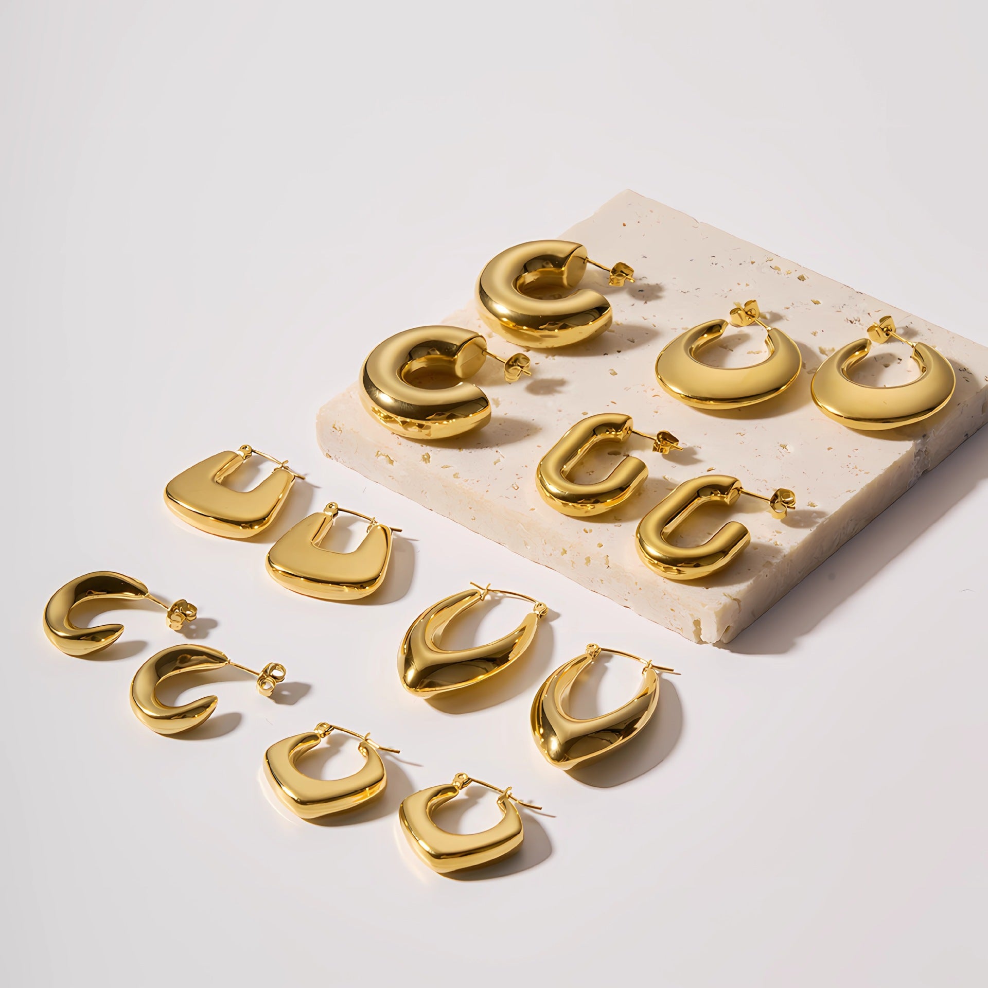 Gold Hoop Earrings Chunky Earrings Geometric Earrings Teardrop Earrings Bamboo Earrings EH-051Polished Earrings Vintage Earrings Statement Earrings Fashion Jewelry RH-051