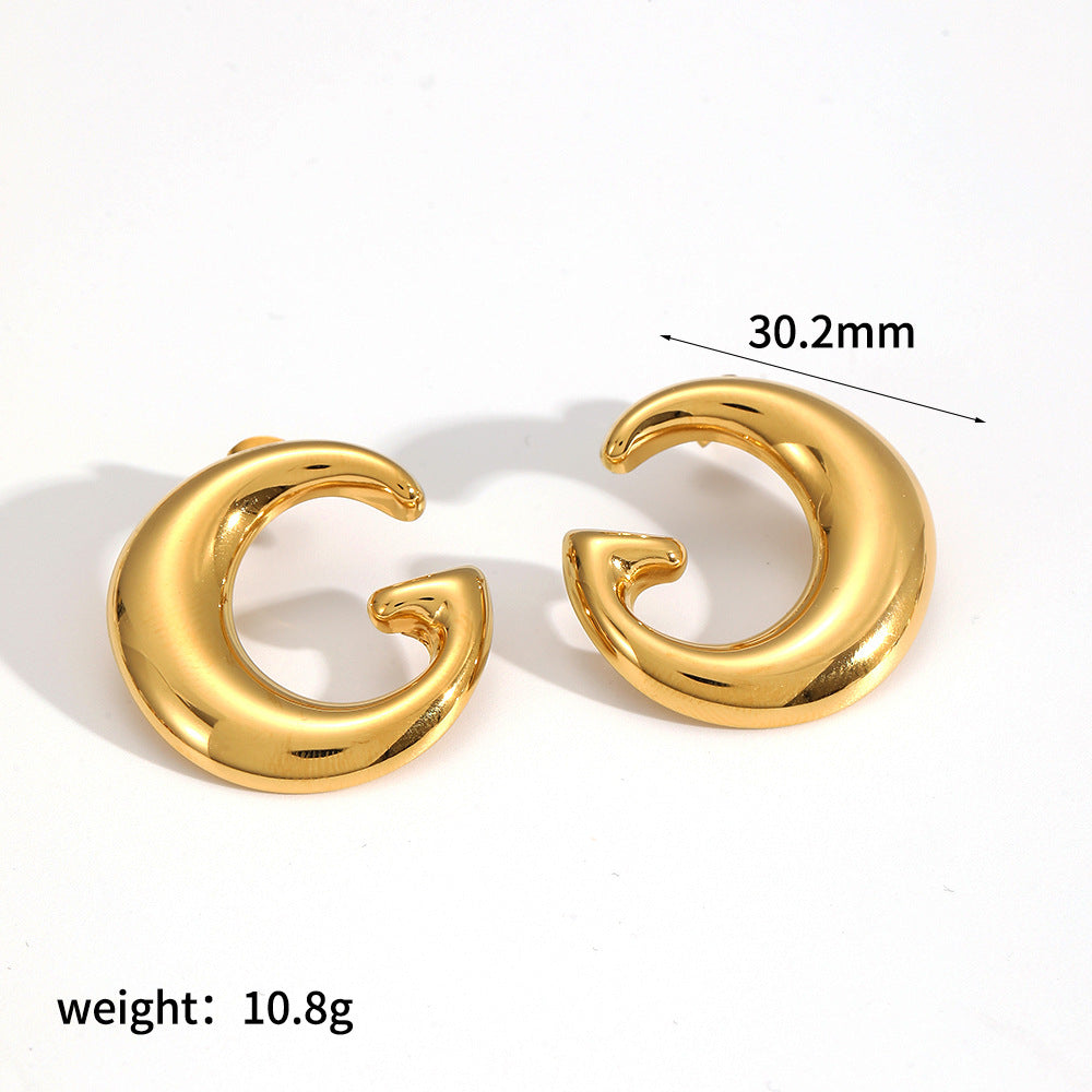 Gold Hoop Earrings Chunky Earrings Geometric Earrings Teardrop Earrings Bamboo Earrings EH-051Polished Earrings Vintage Earrings Statement Earrings Fashion Jewelry RH-051